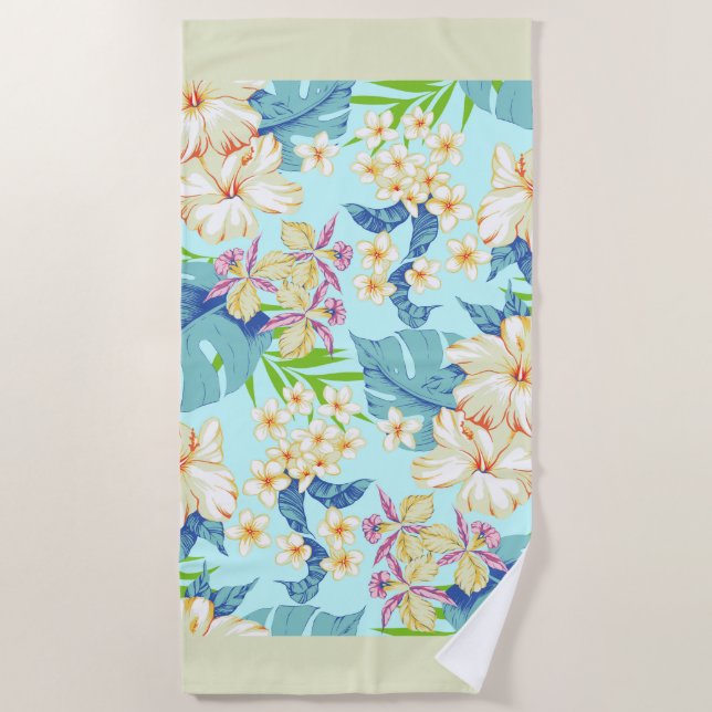 Tropische Blüte mit grünem Strandtuch (Vorderseite)