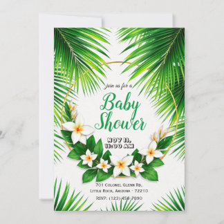 Tropische Blüte mit Palm Blätter Kinderdusche Einladung