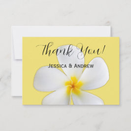Tropische Blüte, weiße Plumeria auf Gelb, Hochzeit Dankeskarte