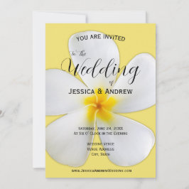 Tropische Blüte, weiße Plumeria auf Gelb, Hochzeit Einladung