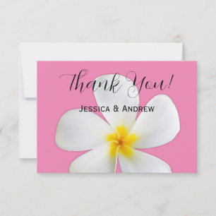 Tropische Blüte, weiße Plumeria auf Rosa, Hochzeit Dankeskarte