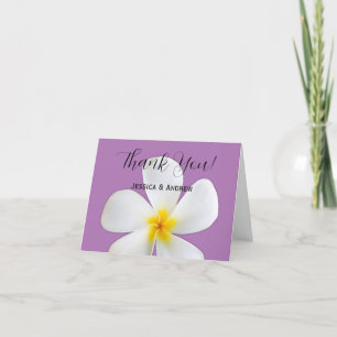 Tropische Blüte, weiße Plumeria, Lavendel, Hochzei Dankeskarte
