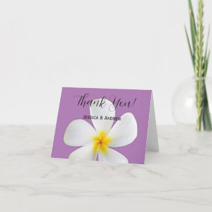 Tropische Blüte, weiße Plumeria, Lavendel, Hochzei Dankeskarte
