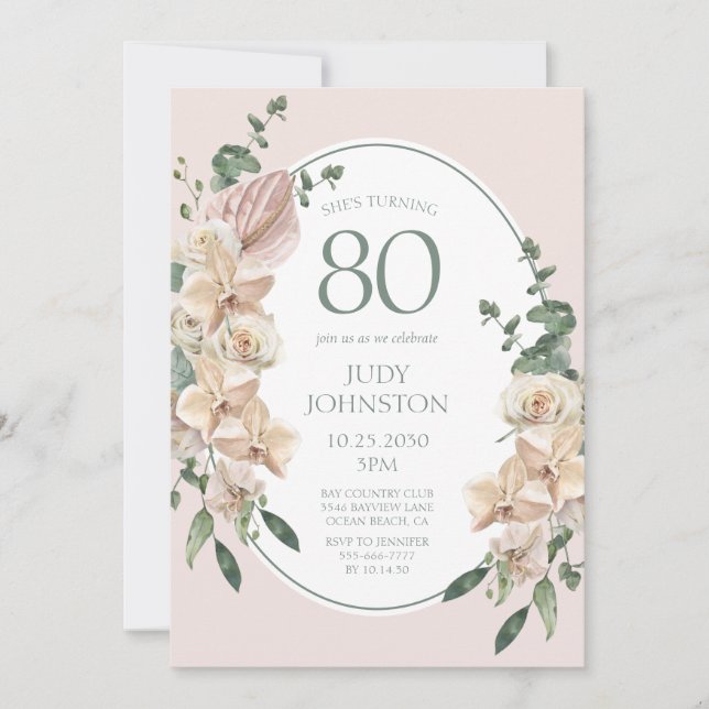 Tropische Blüte zum 80. Geburtstag Einladung (Vorderseite)