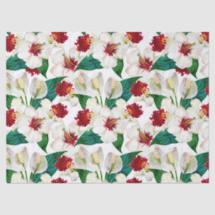 Tropische Blüten im Sommer in Aquarellrot und Weiß Seidenpapier