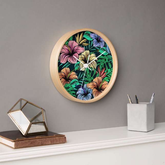 Tropische Blütenfarben Uhr (Büro)