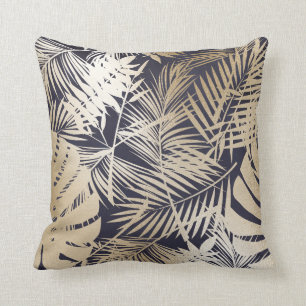 Tropische Blütengolden und Navy Blue Kissen