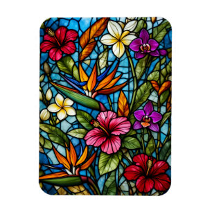 Tropische Blütenpracht in Buntglas Lebendige Flora Magnet