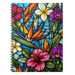 Tropische Blütenpracht in Buntglas Lebendige Flora Notizblock