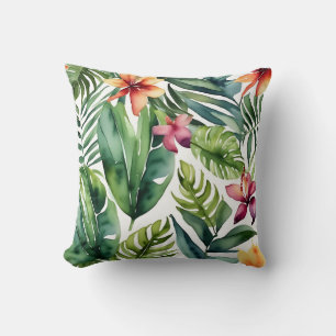 Tropische Botanicals Lebendes Aquarellblatt Kissen
