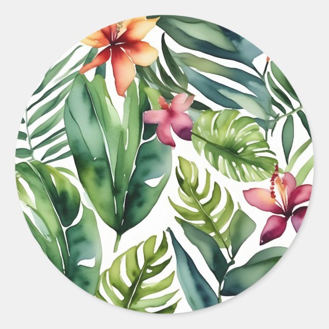Tropische Botanicals Lebendes Aquarellblatt Runder Aufkleber (Vorderseite)