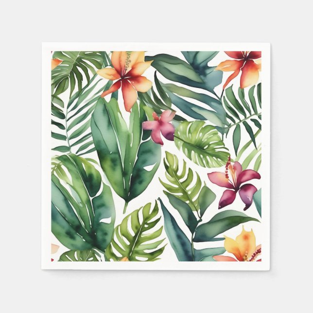 Tropische Botanicals Lebendes Aquarellblatt Serviette (Vorderseite)