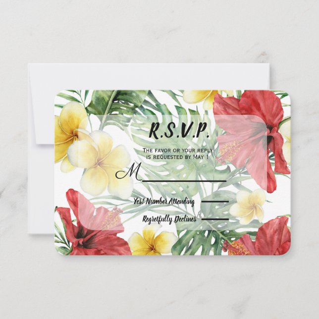 Tropische botanische Blätter Blumenhochzeit RSVP (Vorderseite)