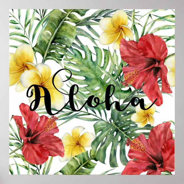 Tropische botanische Blätter Floral Aloha Luau Par Poster (Vorne)