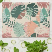Tropische Botanische Blätter Monogram Küchenhandtü