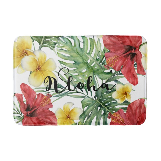 Tropische botanische Blätter und Blume Floral Aloh Badematte (Vorderseite)