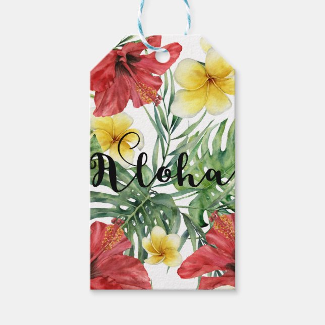 Tropische botanische Blätter und Blume Floral Aloh Geschenkanhänger (Vorderseite)