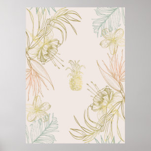 Tropische botanische Blumen-Hibiskusblüten-Gold-Ro Poster