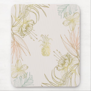Tropische botanische Blumenblätter Gold Ananas Mousepad