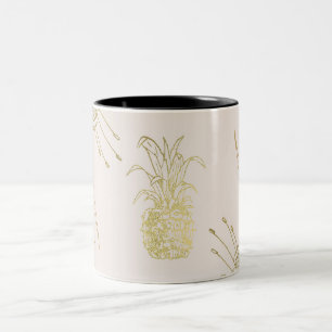 Tropische botanische Blumenblätter Goldananas Zweifarbige Tasse