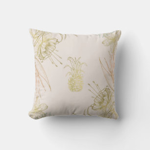 Tropische Botanische Blumige Ananas Goldröte Kissen
