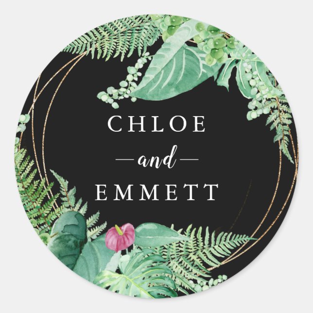 Tropische botanische exotische Gastgeschenk Hochze Runder Aufkleber (Vorderseite)
