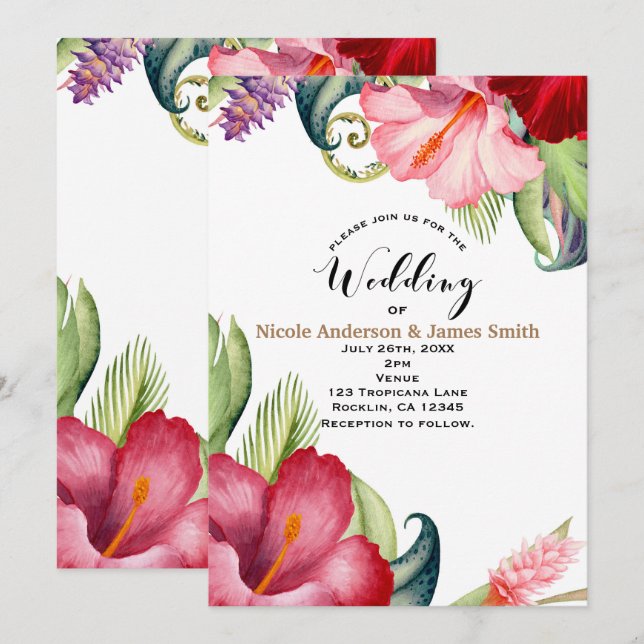 Tropische botanische Flora-Aloha-Hochzeit Einladun Einladung (Vorne/Hinten)