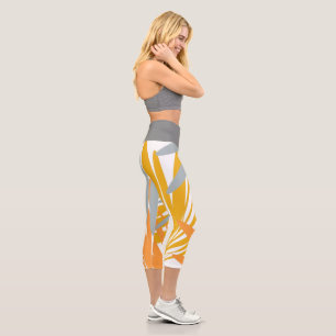 Tropische Botanische Gelbe Graue Capri-Leggings Capri Leggings