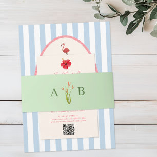 Tropische botanische Hochzeitseinladung mit Blumen Einladungsbanderole