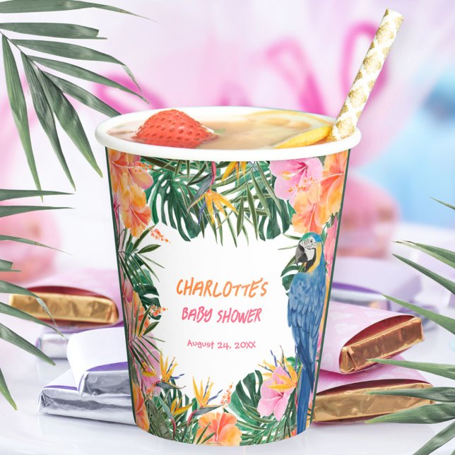 Tropische Botanische Jungle Wasserfarbe Kinderdusc Pappbecher (Tropical Botanical Jungle Watercolor Baby Shower Paper Cups ©Susanne Sachers - Sunny Mind 🌞)