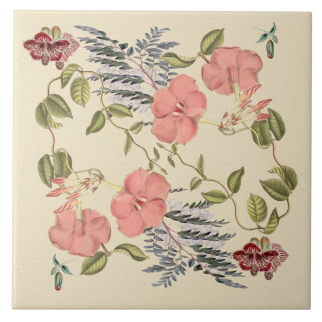 Tropische botanische mit Blumenfliese 6x6 Fliese (Vorderseite)