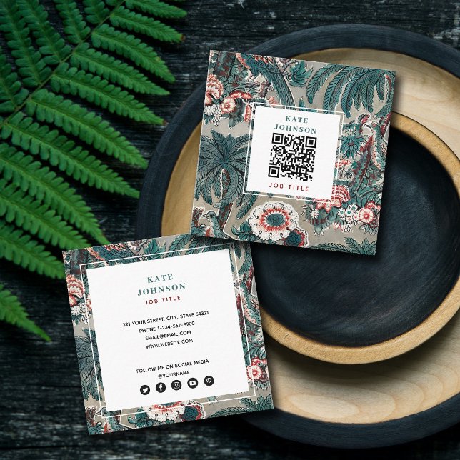 Tropische botanische QR-Code Soziale Medien Icons Quadratische Visitenkarte (Von Creator hochgeladen)