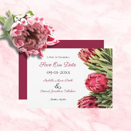 Tropische Botanische Rosa-Protea-Hochzeit Save The Date