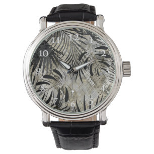 Tropische, botanische, Schlangenhaut, Blätter, Pal Armbanduhr