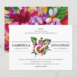Tropische Bouquet und moderne Typografie  Hochzeit Einladung