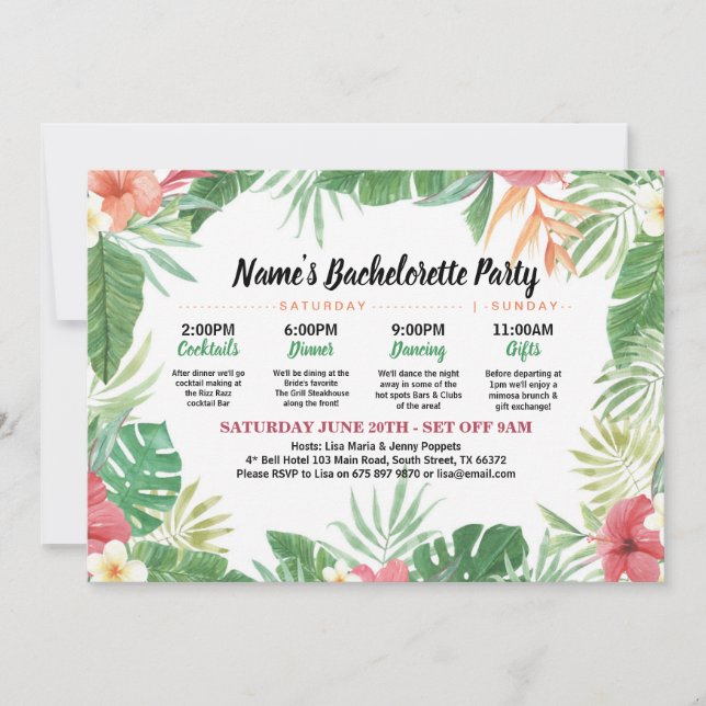 Tropische Brautparty-Route Aloha laden ein Einladung (Vorderseite)