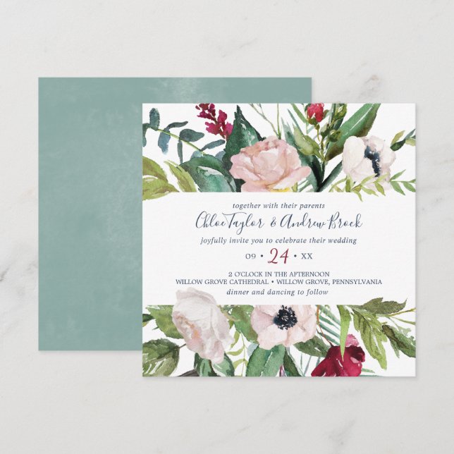 Tropische Breeze Square Hochzeit Einladung (Vorne/Hinten)