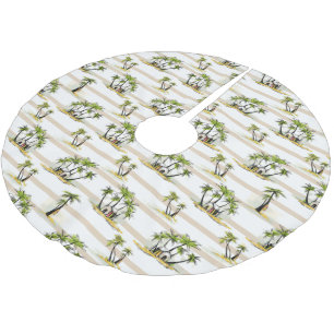 Tropische Bretterbude und Palmen Polyester Weihnachtsbaumdecke