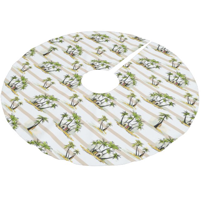 Tropische Bretterbude und Palmen Polyester Weihnachtsbaumdecke (Schrägansicht)