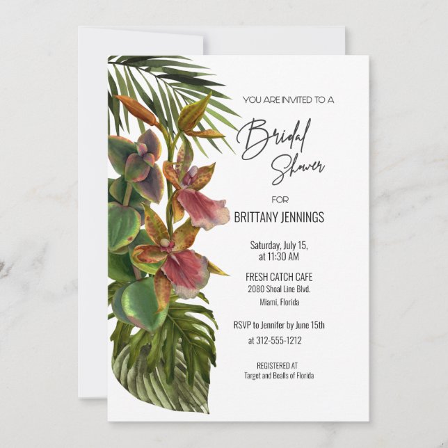 Tropische Brise Orchid Botanisches Brautparty Einladung (Vorderseite)