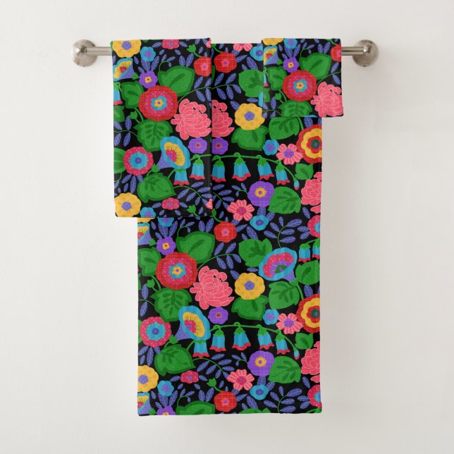 Tropische bunte Blumen-Blumensommer-Muster Badhandtuch Set (Insitu)