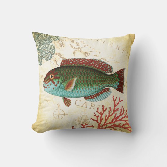 Tropische bunte karibische Fische und Koralle Kissen (Vorderseite)