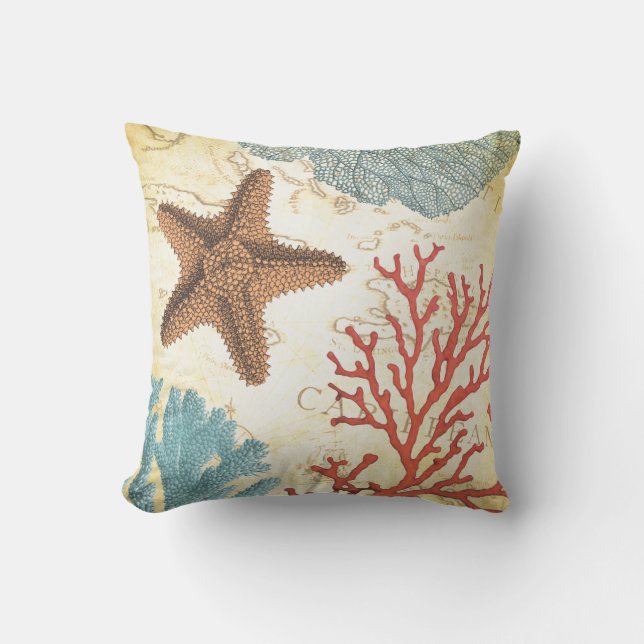 Tropische bunte karibische Starfish und Koralle Kissen (Vorderseite)