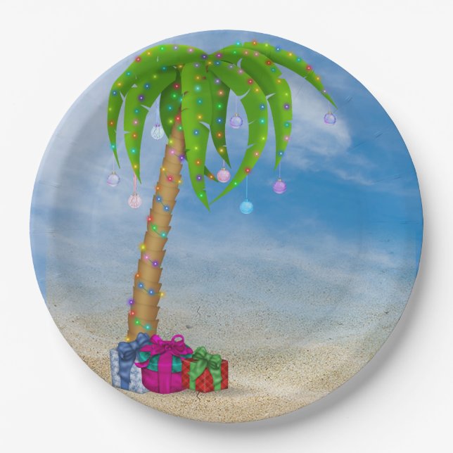 Tropische Christpalme im Sand Pappteller (Vorderseite)