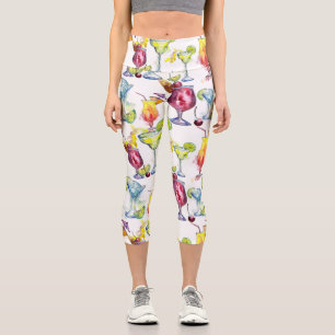Tropische Cocktailgetränke Wasserfarbmuster Capri Leggings