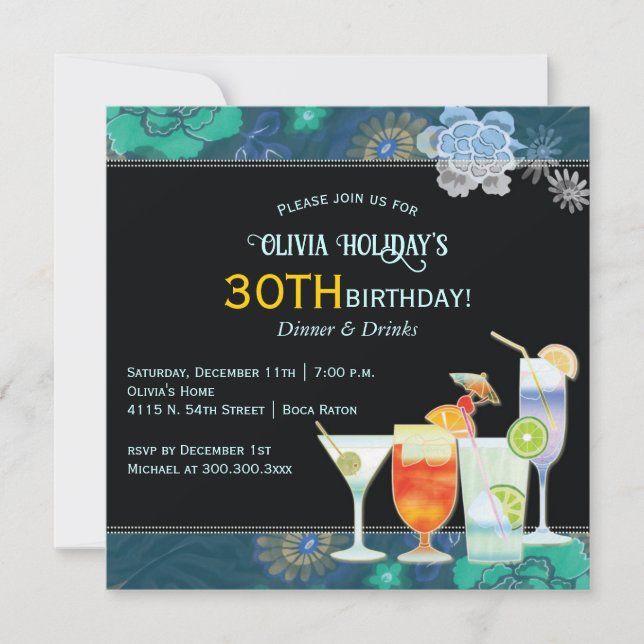 Tropische Cocktails 30. Geburtstag Party Einladung (Vorderseite)