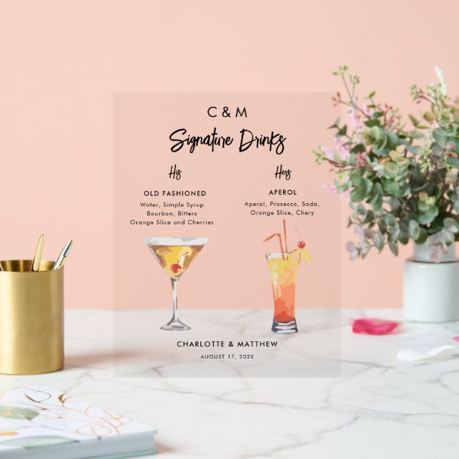 Tropische Cocktails Signature Drinks Gewohnte Hoch Acrylschild (Hochzeit)