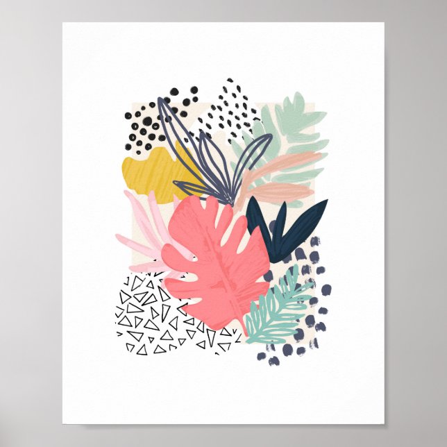 Tropische Collage Farbenfrohe Kunst Poster (Vorne)