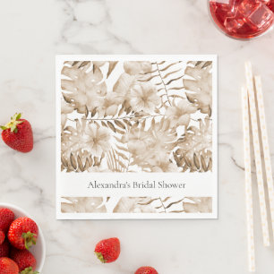 Tropische cremefarbene Blumen-Blätter-Brautdusche Serviette