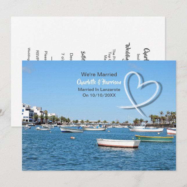Tropische Destination Lanzarote Spanien Hochzeit a Einladung (Vorne/Hinten)